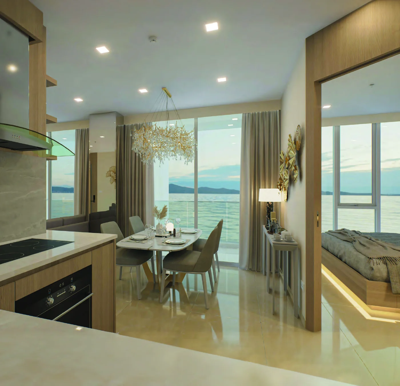 Architekturvisualisierung, Marbella 2-slaapkamer, Marina Golden Bay, Wongamat Beach, Pattaya — Sky Thai Property