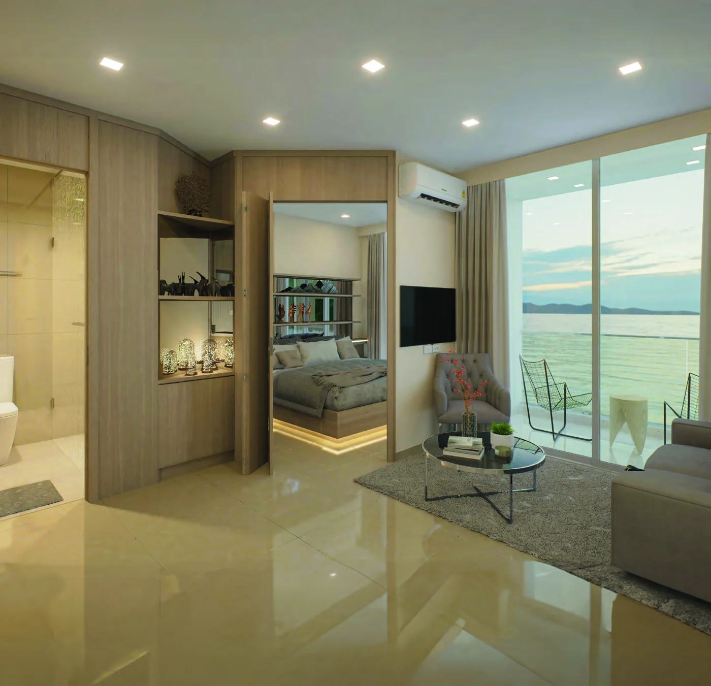 Architekturvisualisierung, Varna 1-slaapkamer Eck, Marina Golden Bay, Wongamat Beach, Pattaya — Sky Thai Property