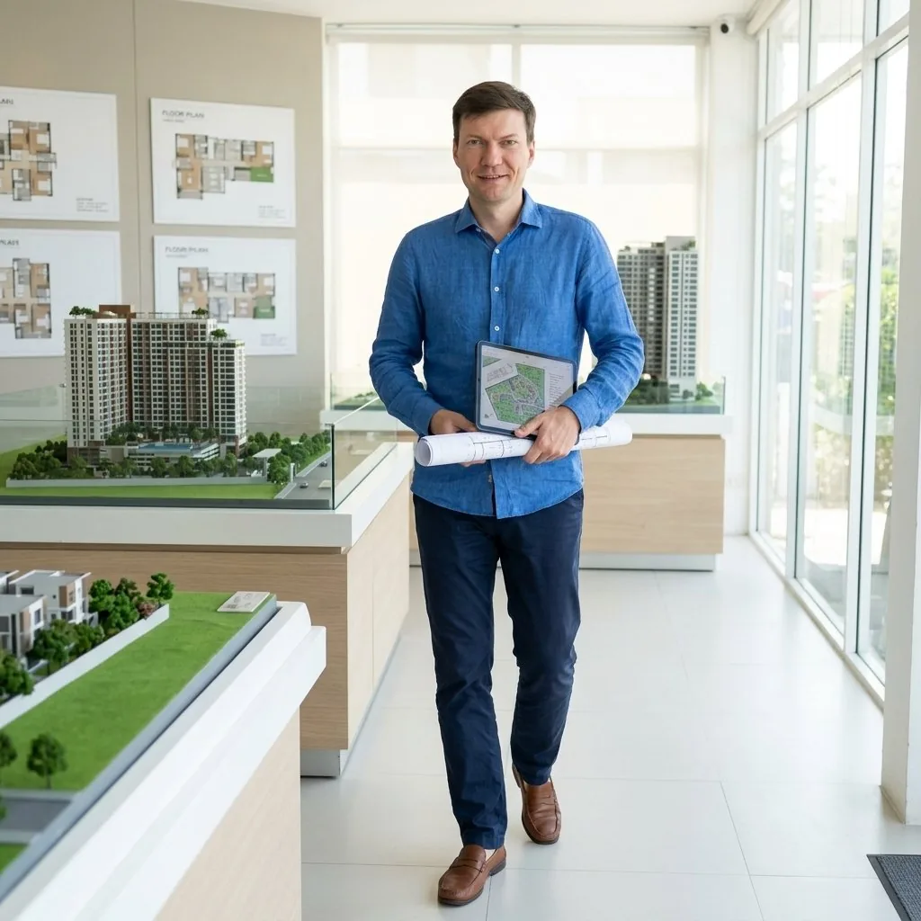 Matthias Bayer zeigt einen Showroom, Sky Thai Property, Pattaya
