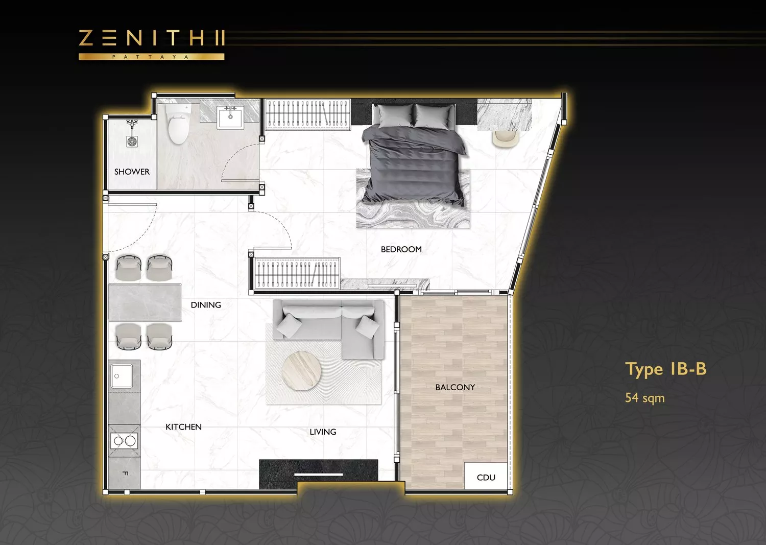 Plattegrond — 1-slaapkamer, Grand Solaire Noble, Pattaya City