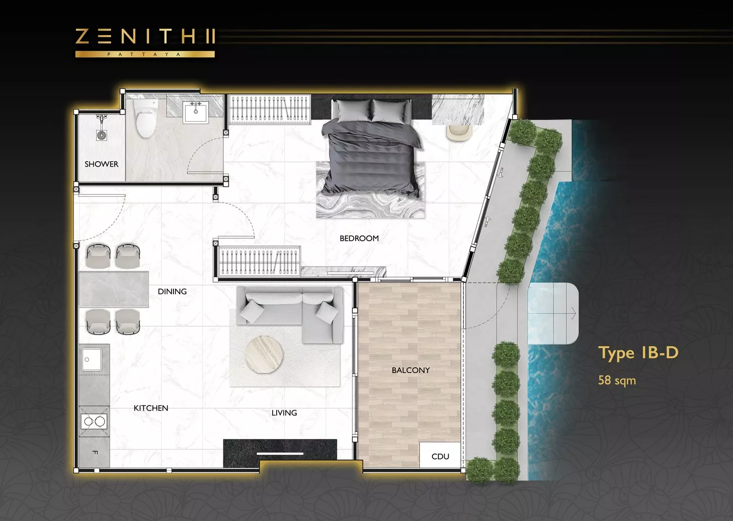 Plattegrond — 1-slaapkamer, Grand Solaire Noble, Pattaya City
