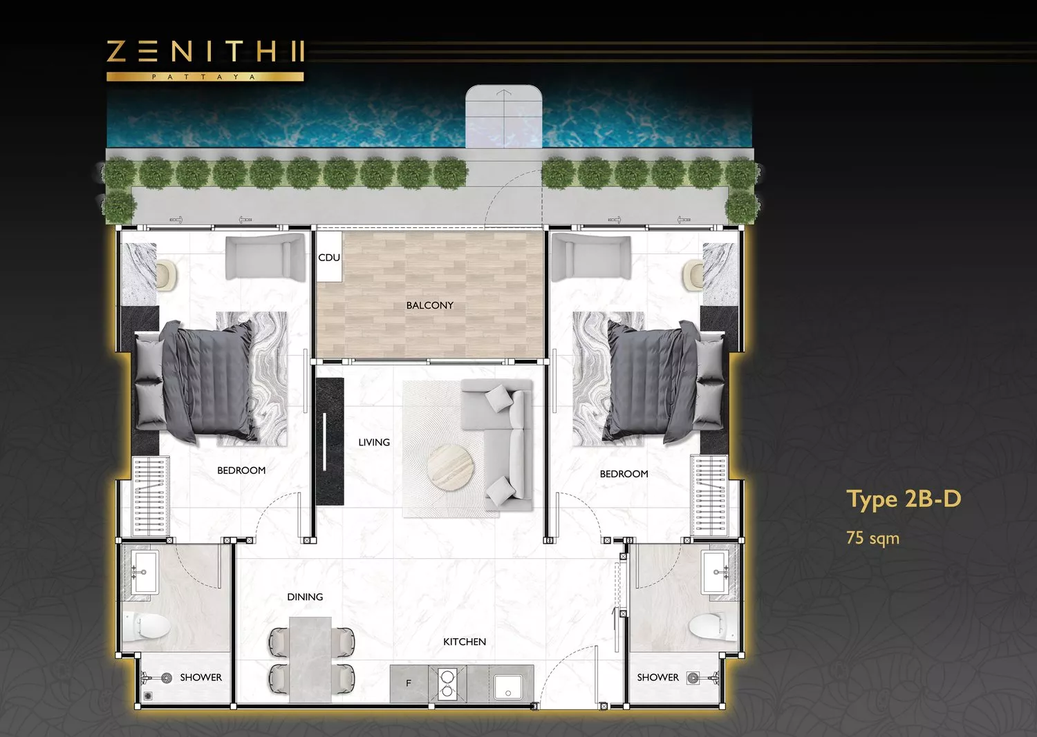 Plattegrond — 2-slaapkamer, Grand Solaire Noble, Pattaya City
