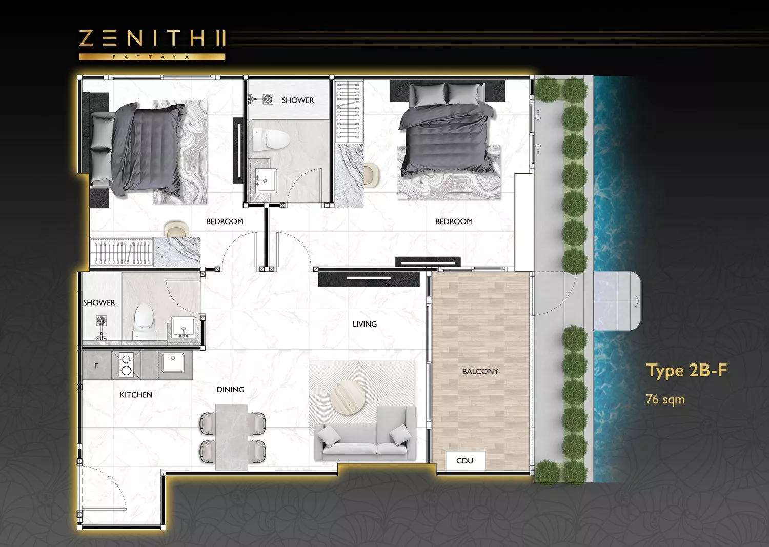 Plattegrond — 2-slaapkamer, Grand Solaire Noble, Pattaya City