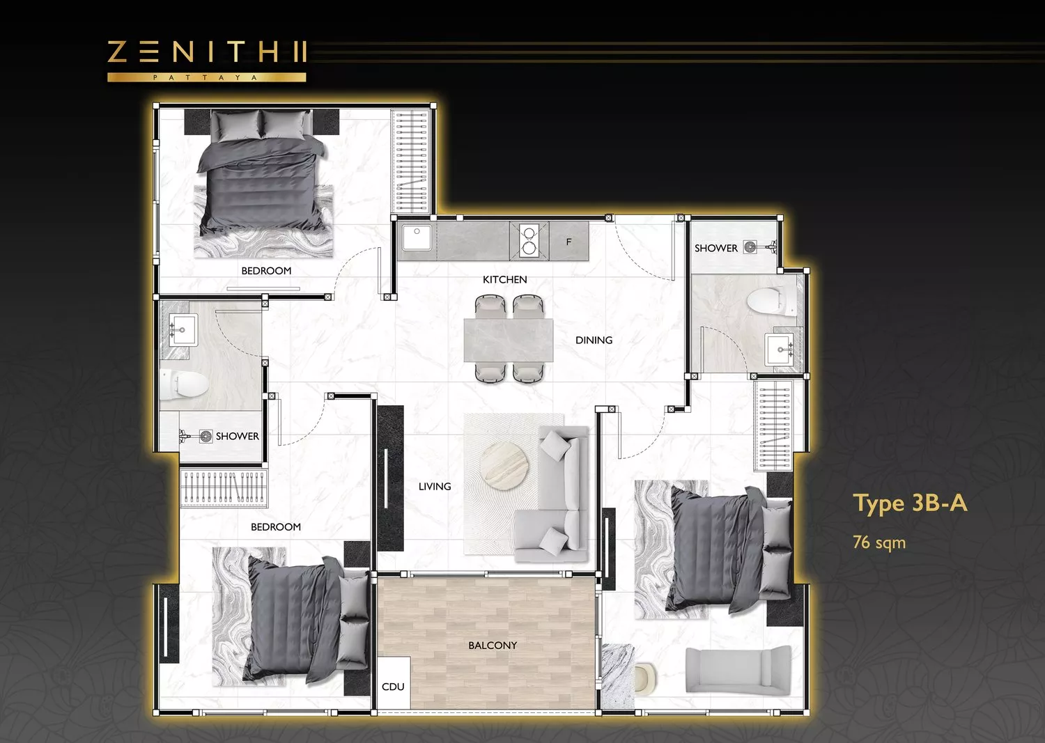 Plattegrond — 3-slaapkamer, Love It Wongamat, Wongamat Beach, Pattaya