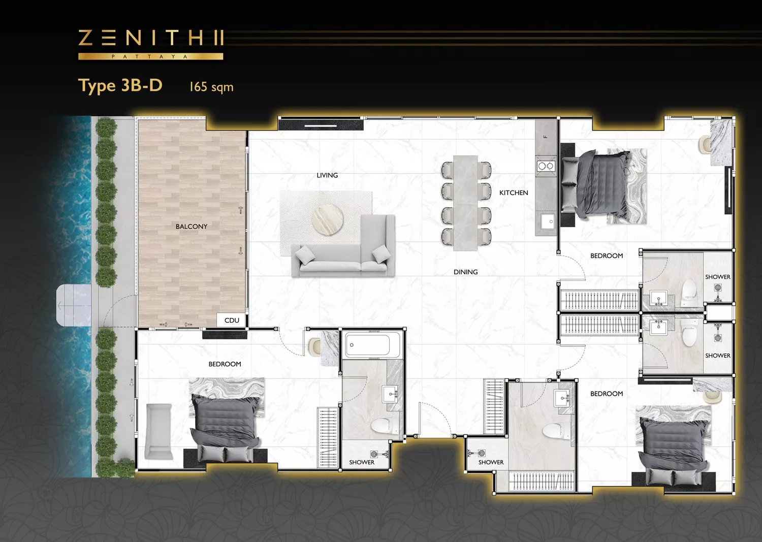 Plattegrond — 3-slaapkamer, Grand Solaire Noble, Pattaya City