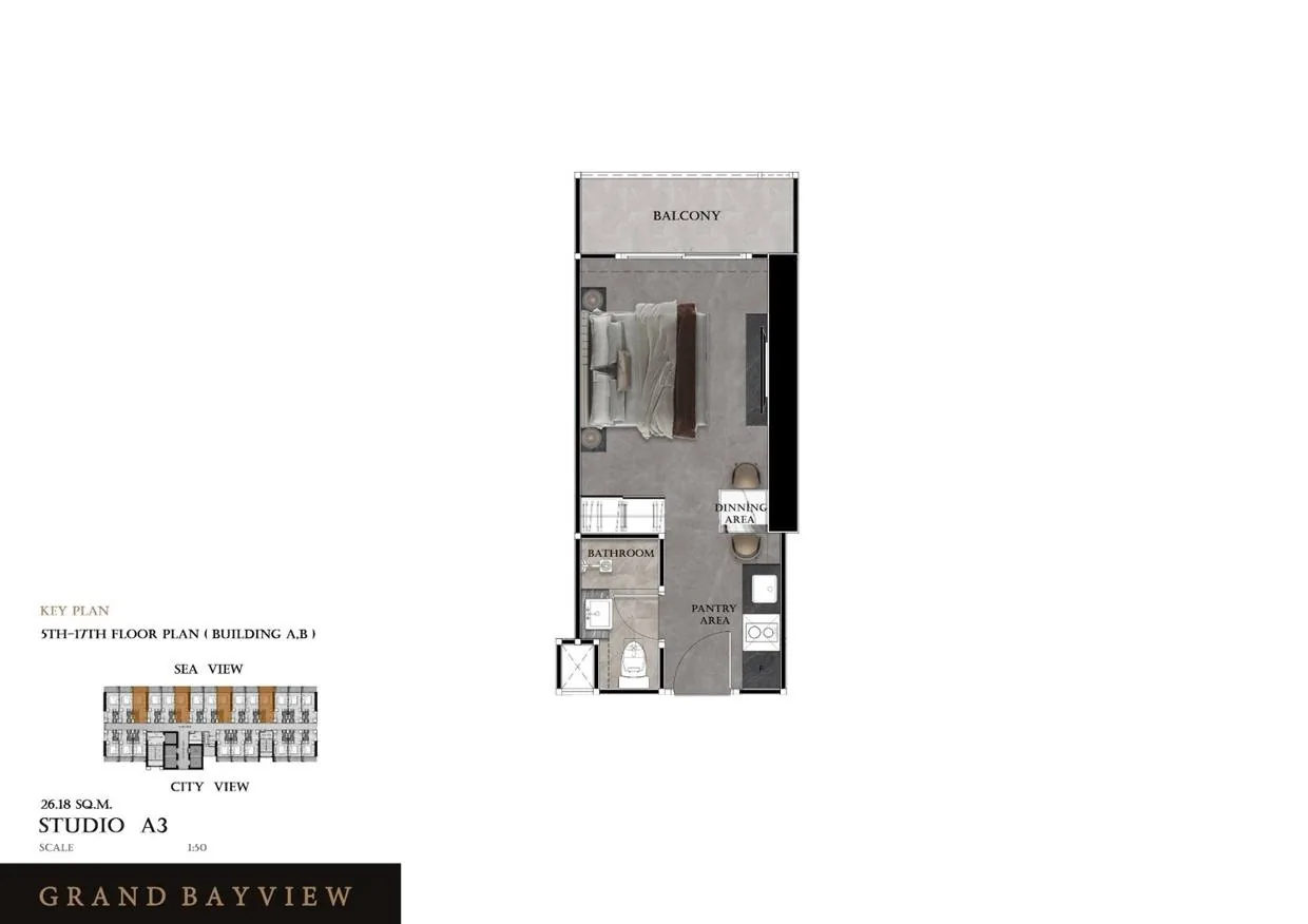 Interieur, Studio, Grand Bay View, Pattaya City — Sky Thai Property