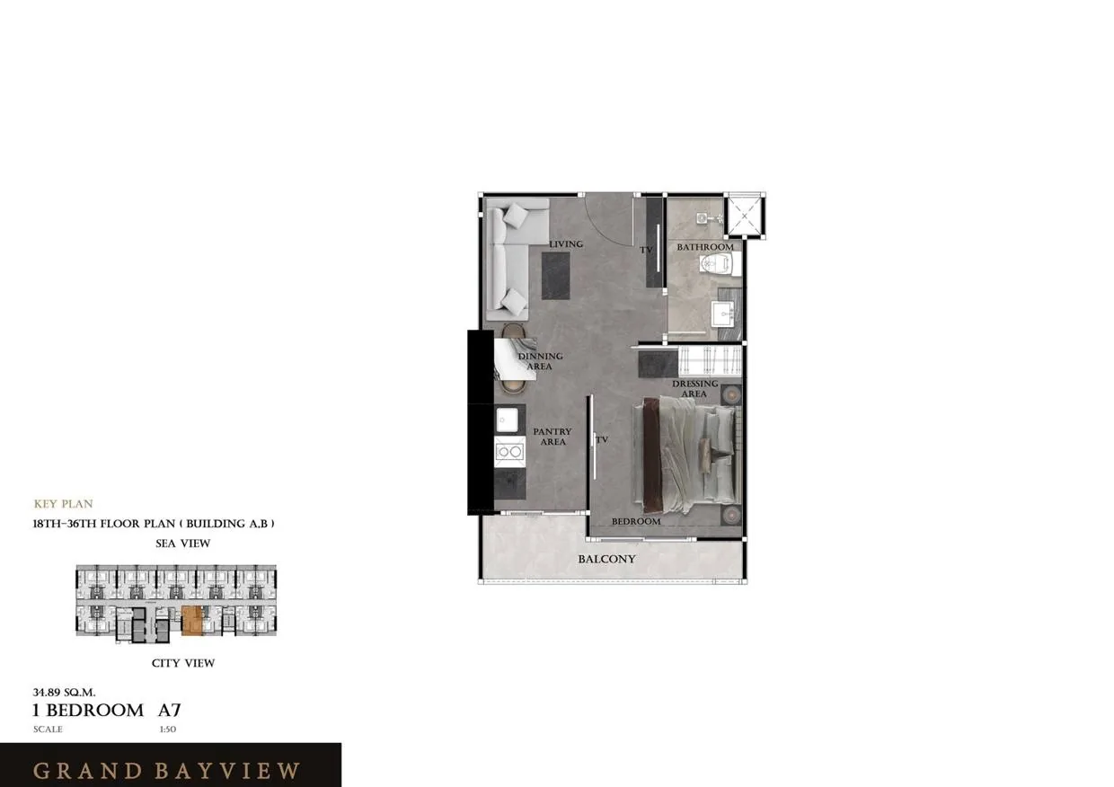 Interieur, 1-Zimmer, Grand Bay View, Pattaya City — Sky Thai Property