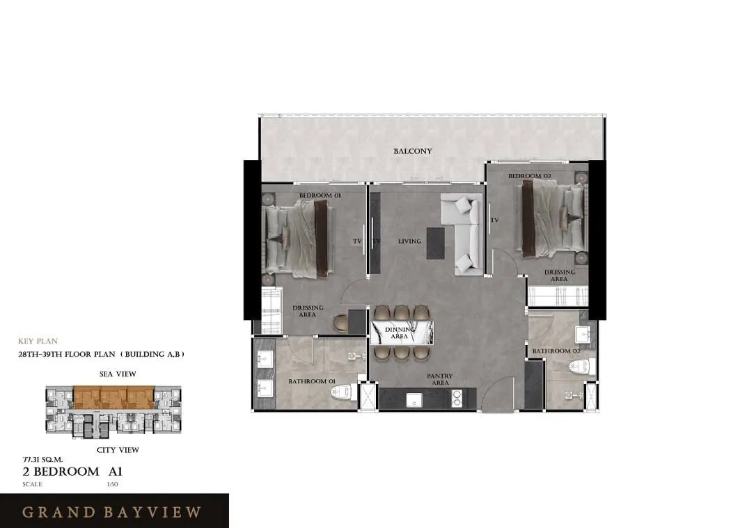Interieur, 2-Zimmer, Grand Bay View, Pattaya City — Sky Thai Property