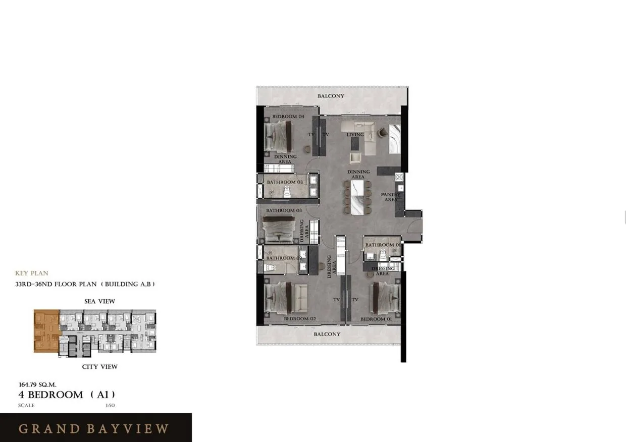 Interieur, 4-Zimmer, Grand Bay View, Pattaya City — Sky Thai Property